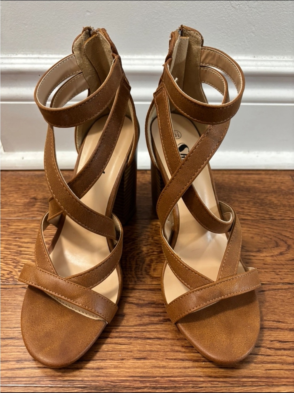 SHEIN Tan Strappy Block Heel Sandals
